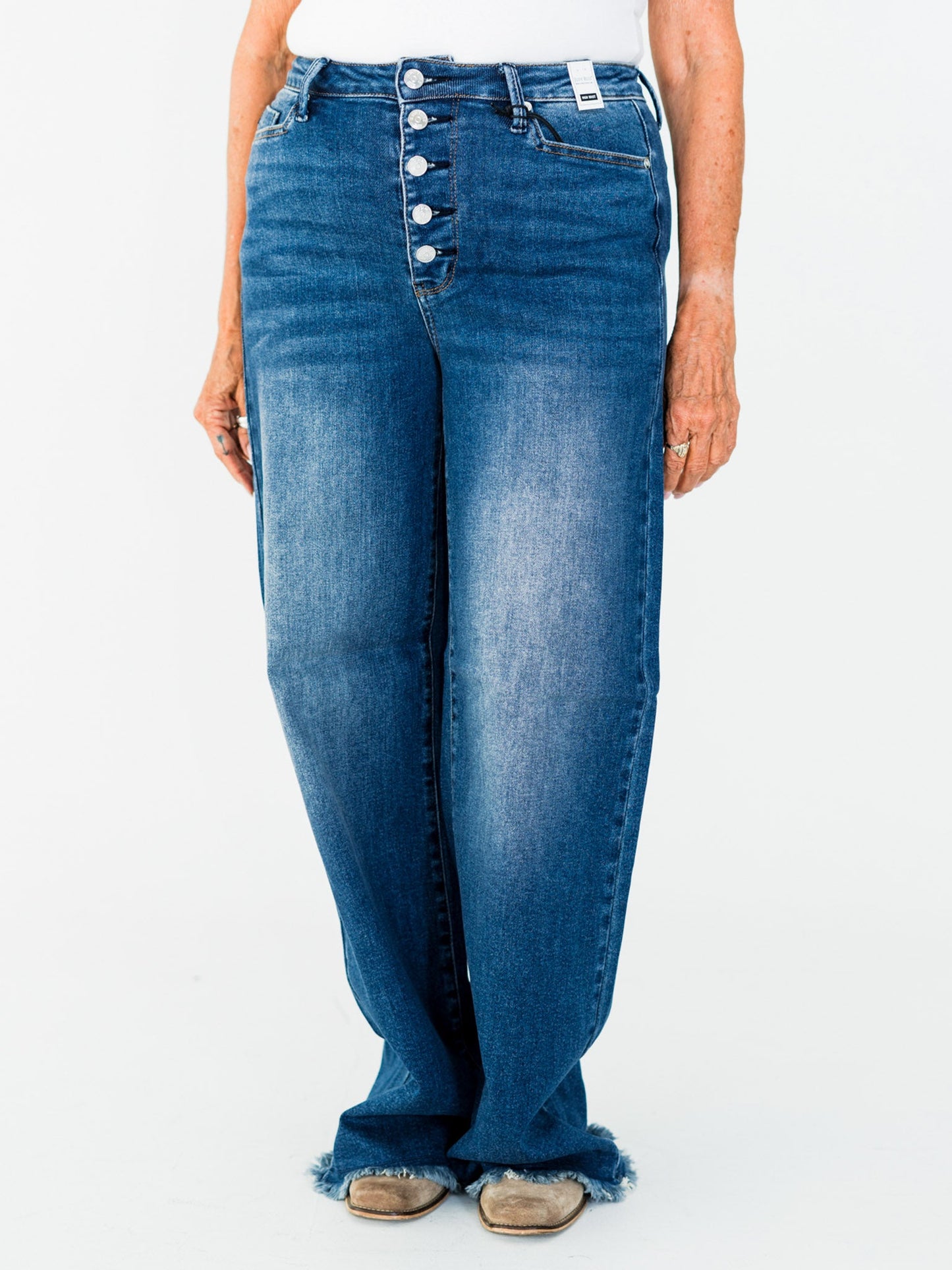 Judy Blue High Waist Column Straight Button Fly Jeans - Whiskey Skies - JUDY BLUE