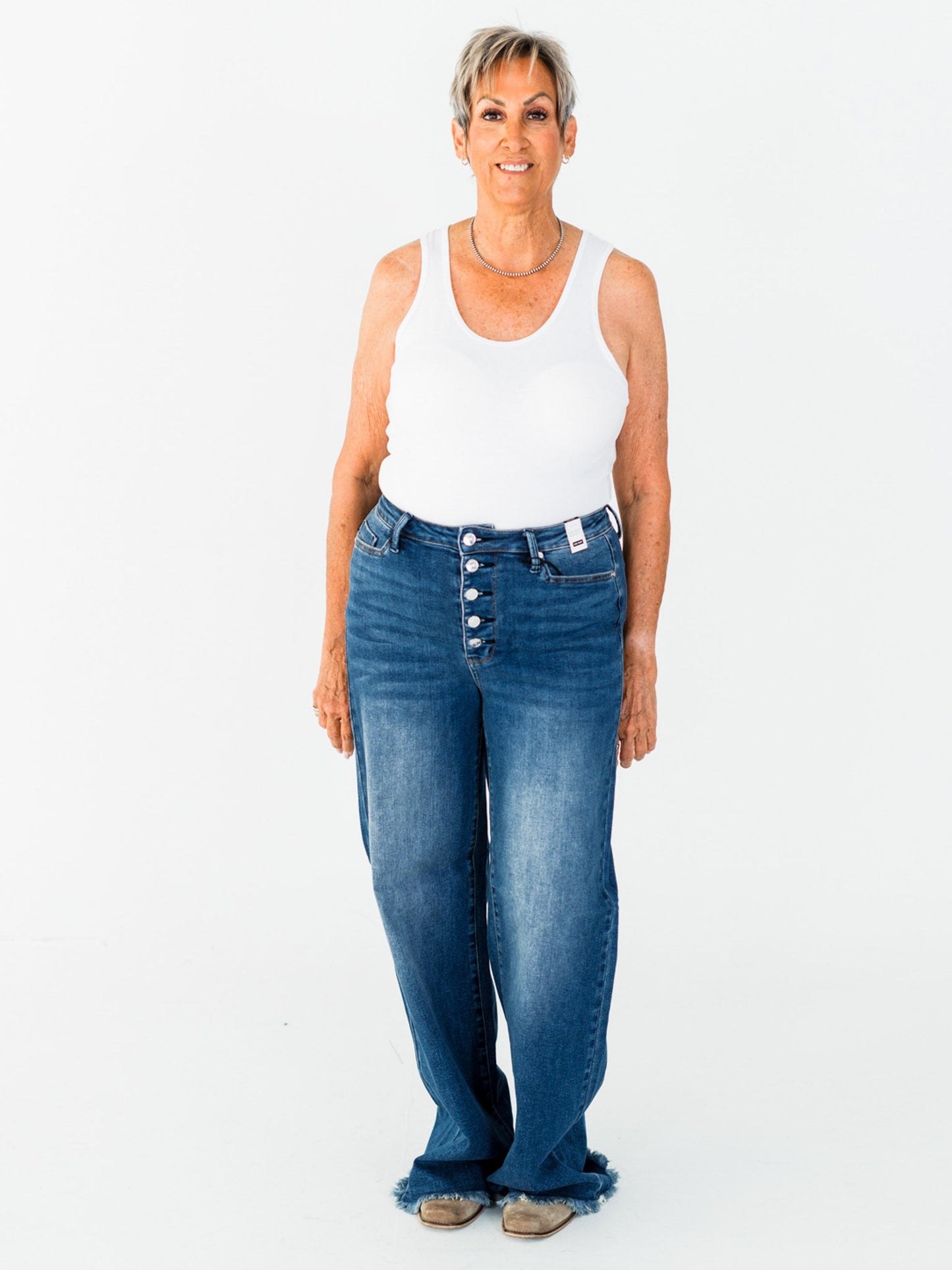 Judy Blue High Waist Column Straight Button Fly Jeans - Whiskey Skies - JUDY BLUE