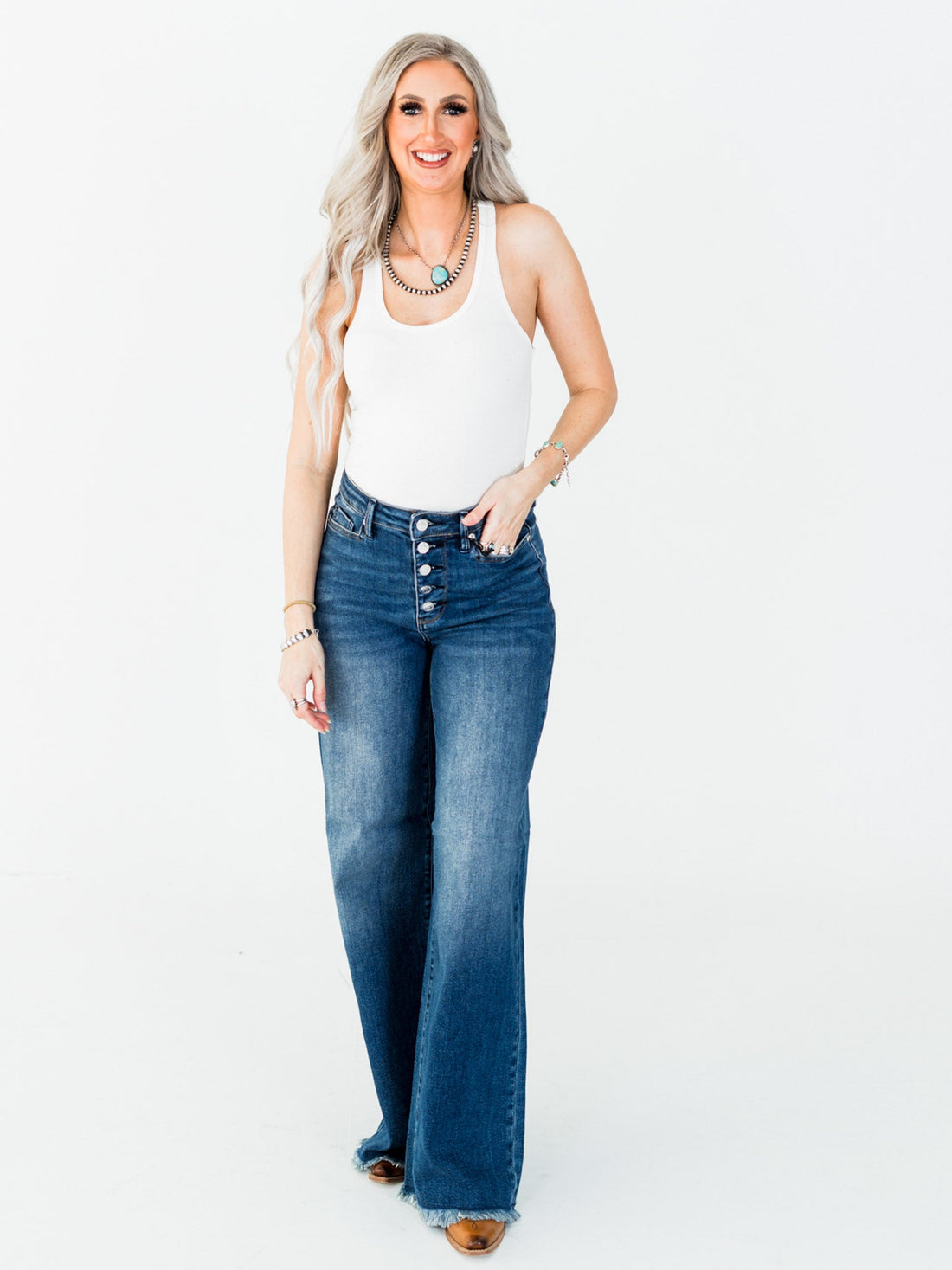 Judy Blue High Waist Column Straight Button Fly Jeans - Whiskey Skies - JUDY BLUE