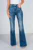 Judy Blue High - Waist Contrast Wash Destroyed Flare Jeans - Whiskey Skies - JUDY BLUE