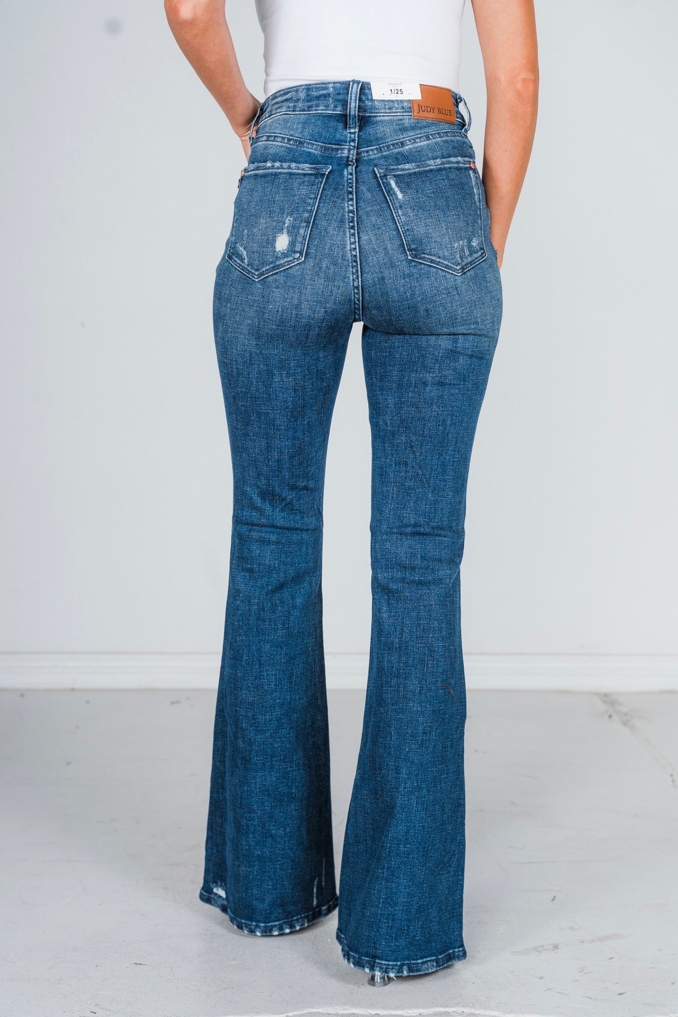 Judy Blue High - Waist Contrast Wash Destroyed Flare Jeans - Whiskey Skies - JUDY BLUE