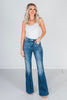 Judy Blue High - Waist Contrast Wash Destroyed Flare Jeans - Whiskey Skies - JUDY BLUE