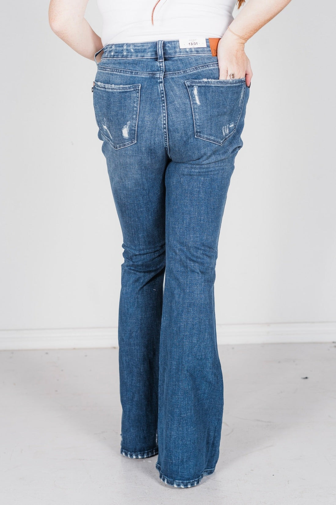 Judy Blue High - Waist Contrast Wash Destroyed Flare Jeans - Whiskey Skies - JUDY BLUE