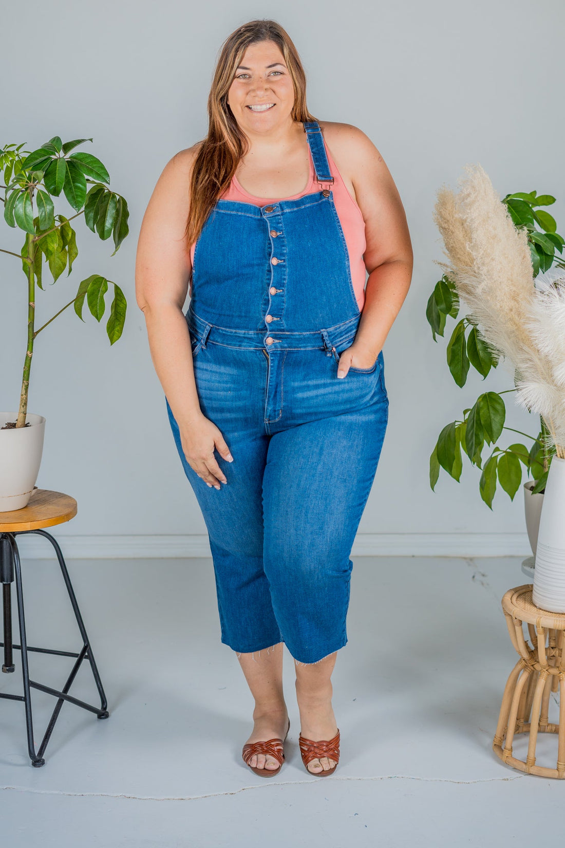 Judy Blue High Waist Crop Wide Overalls - Whiskey Skies - JUDY BLUE