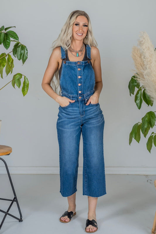 Judy Blue High Waist Crop Wide Overalls - Whiskey Skies - JUDY BLUE