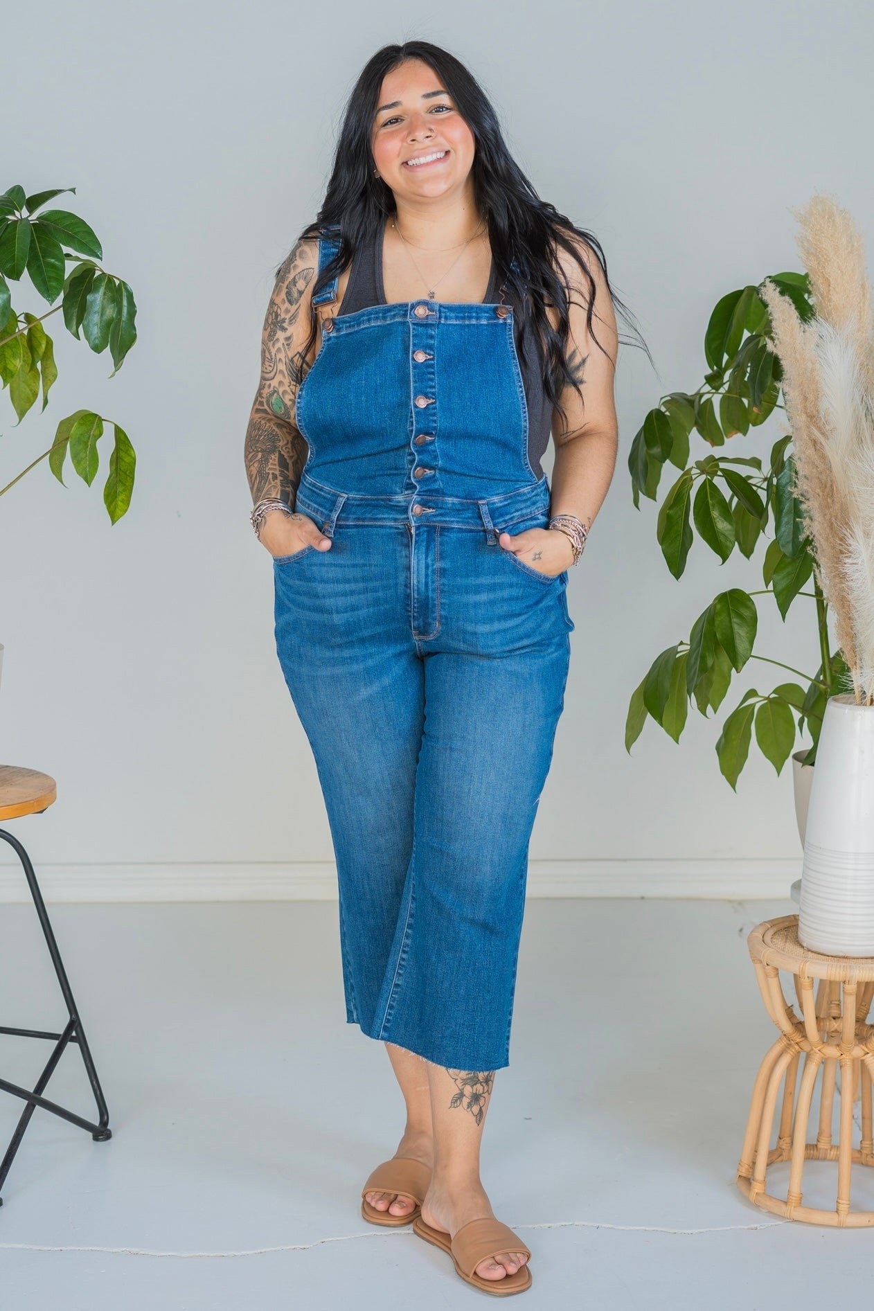 Judy Blue High Waist Crop Wide Overalls - Whiskey Skies - JUDY BLUE