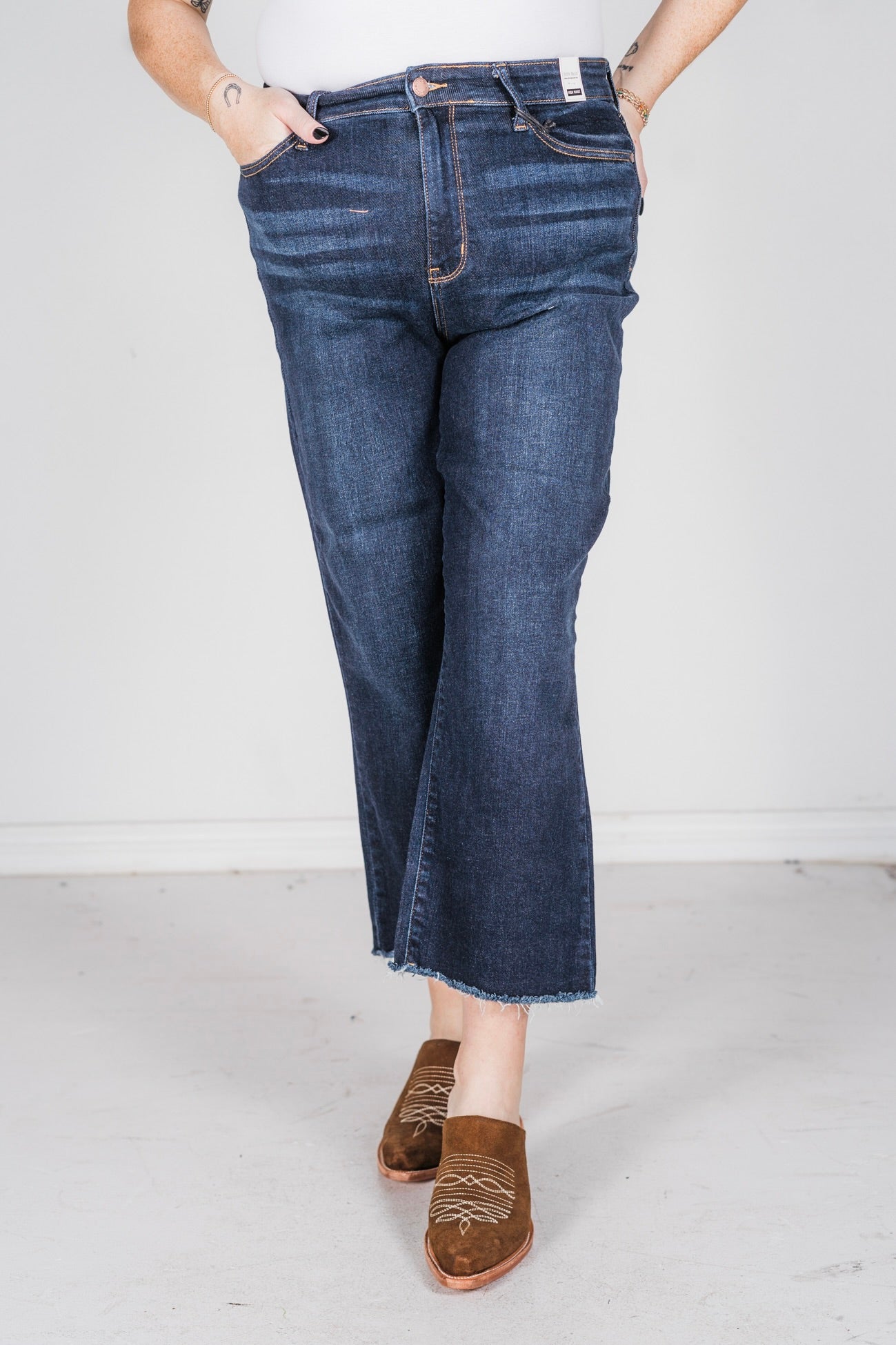 Judy Blue High Waist Cropped Wide Leg Jeans - Whiskey Skies - JUDY BLUE