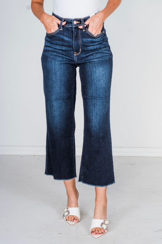 Judy Blue High Waist Cropped Wide Leg Jeans - Whiskey Skies - JUDY BLUE