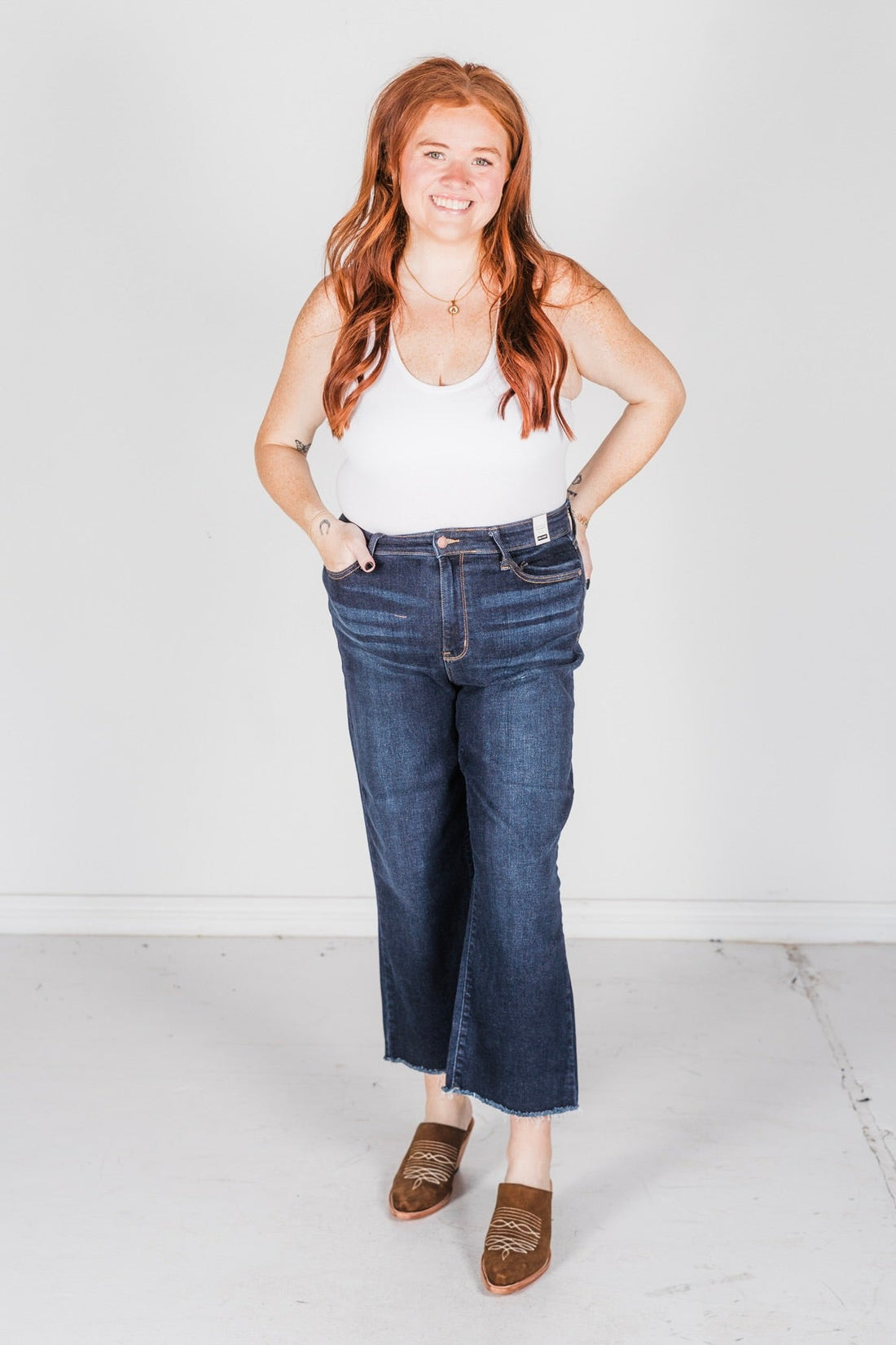 Judy Blue High Waist Cropped Wide Leg Jeans - Whiskey Skies - JUDY BLUE