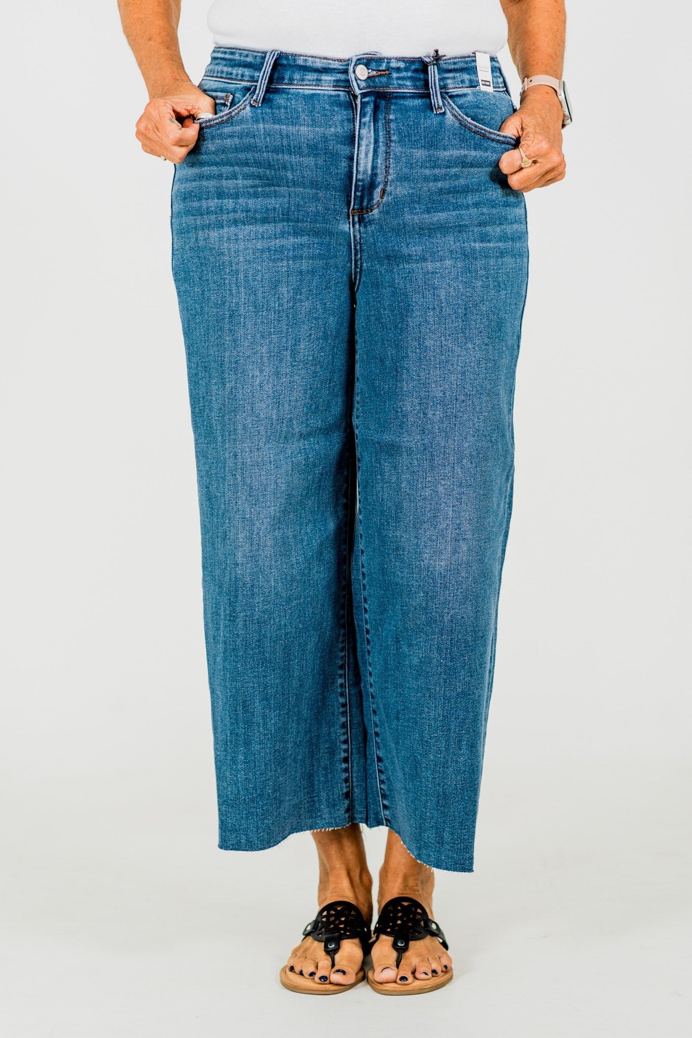 Judy Blue High Waist Cropped Wide Leg Raw Hem Jeans - Whiskey Skies - JUDY BLUE