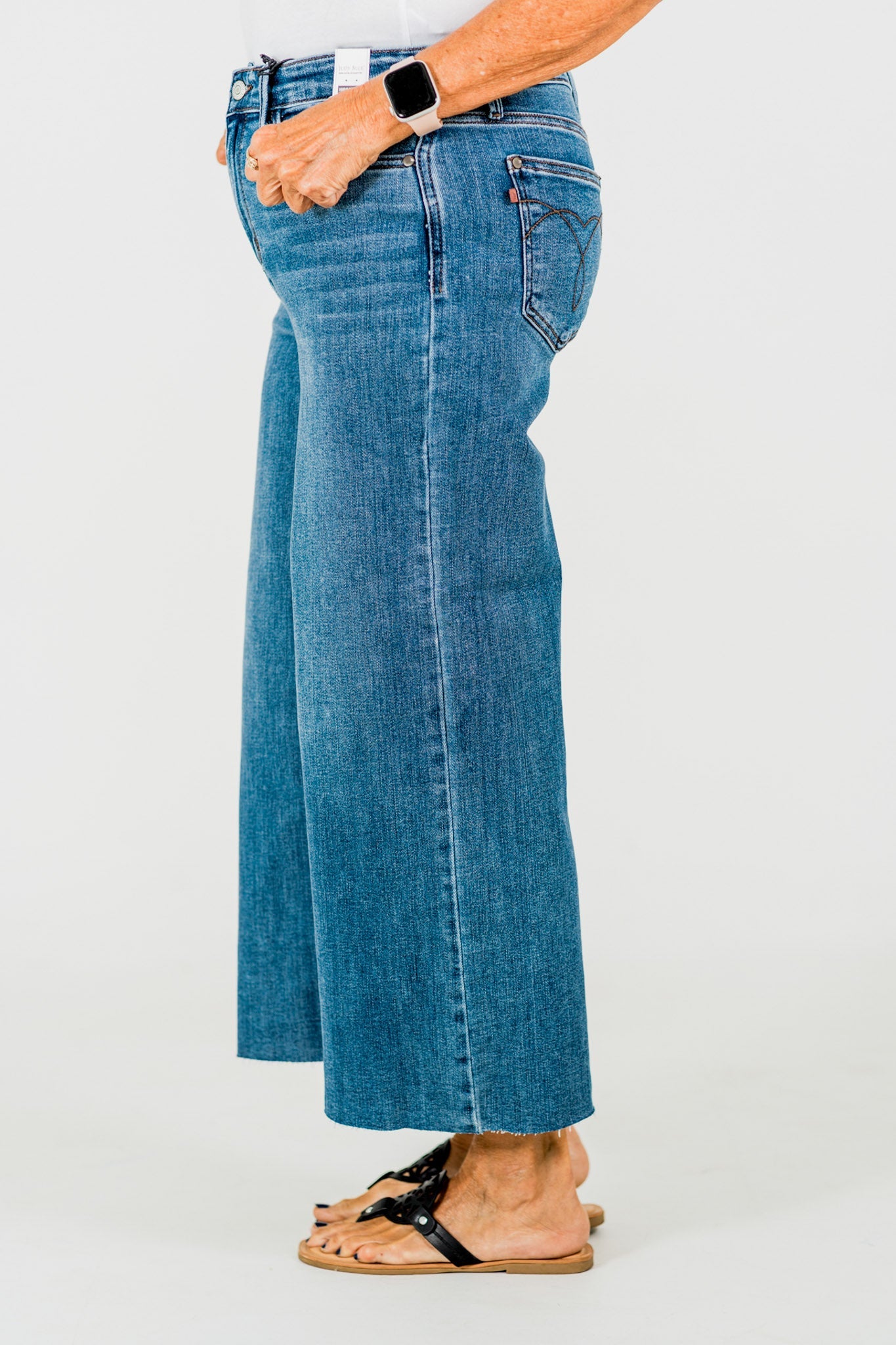 Judy Blue High Waist Cropped Wide Leg Raw Hem Jeans - Whiskey Skies - JUDY BLUE