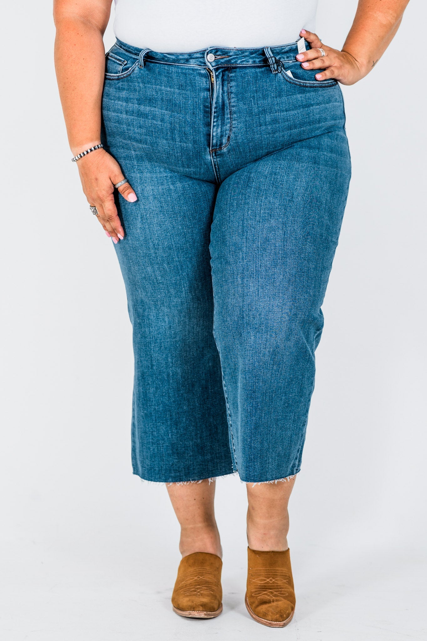 Judy Blue High Waist Cropped Wide Leg Raw Hem Jeans - Whiskey Skies - JUDY BLUE