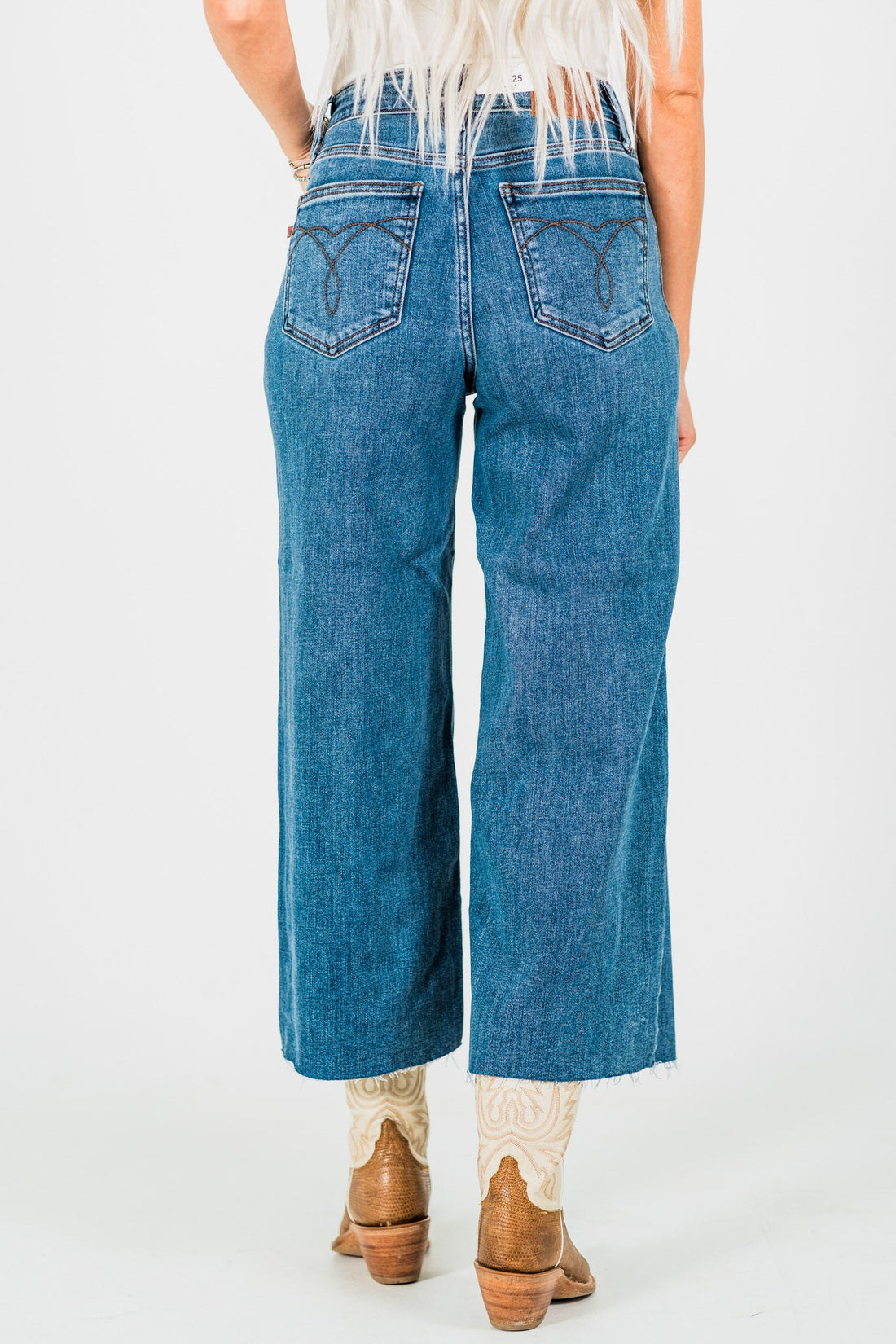 Judy Blue High Waist Cropped Wide Leg Raw Hem Jeans - Whiskey Skies - JUDY BLUE
