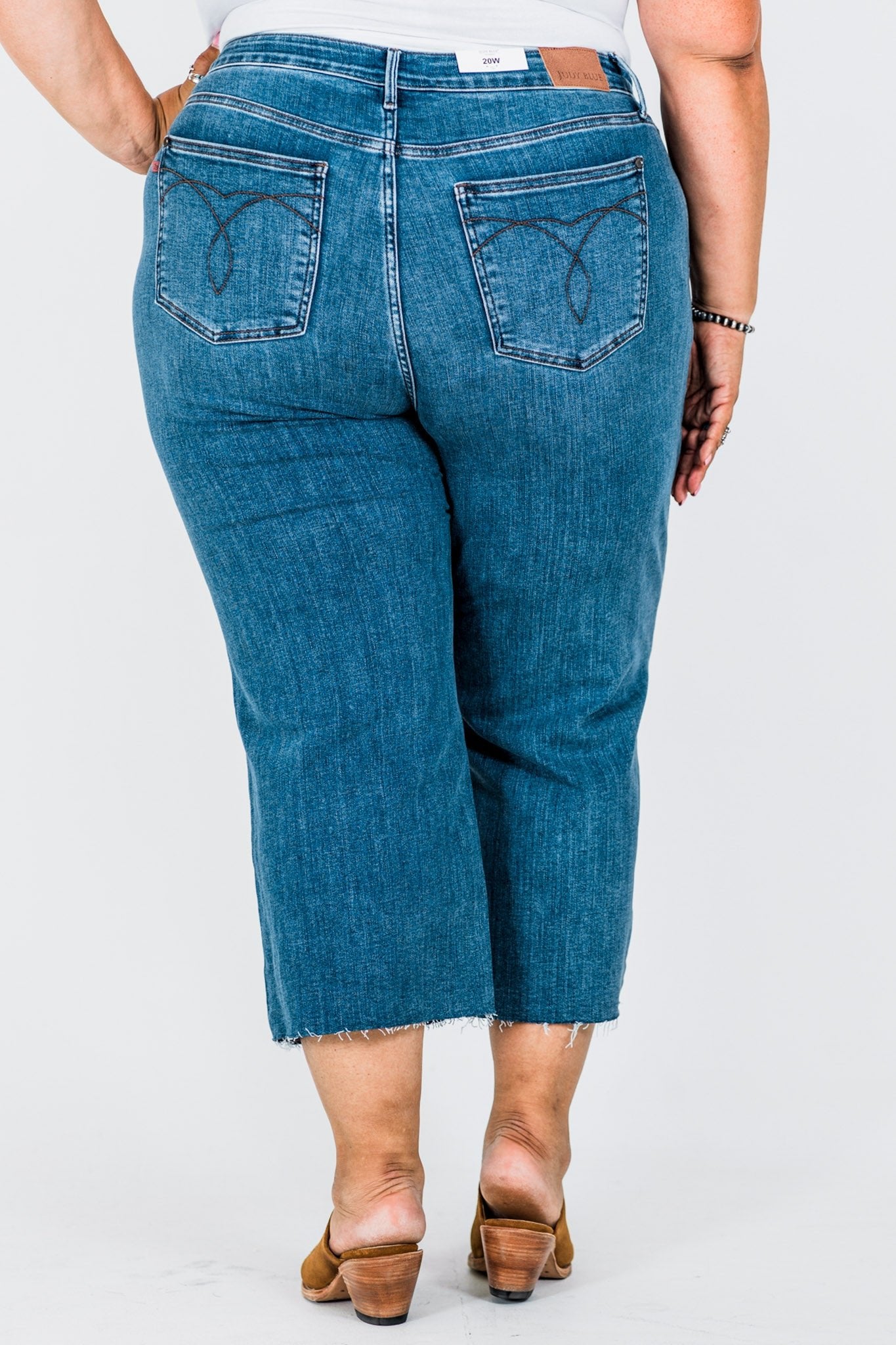 Judy Blue High Waist Cropped Wide Leg Raw Hem Jeans - Whiskey Skies - JUDY BLUE