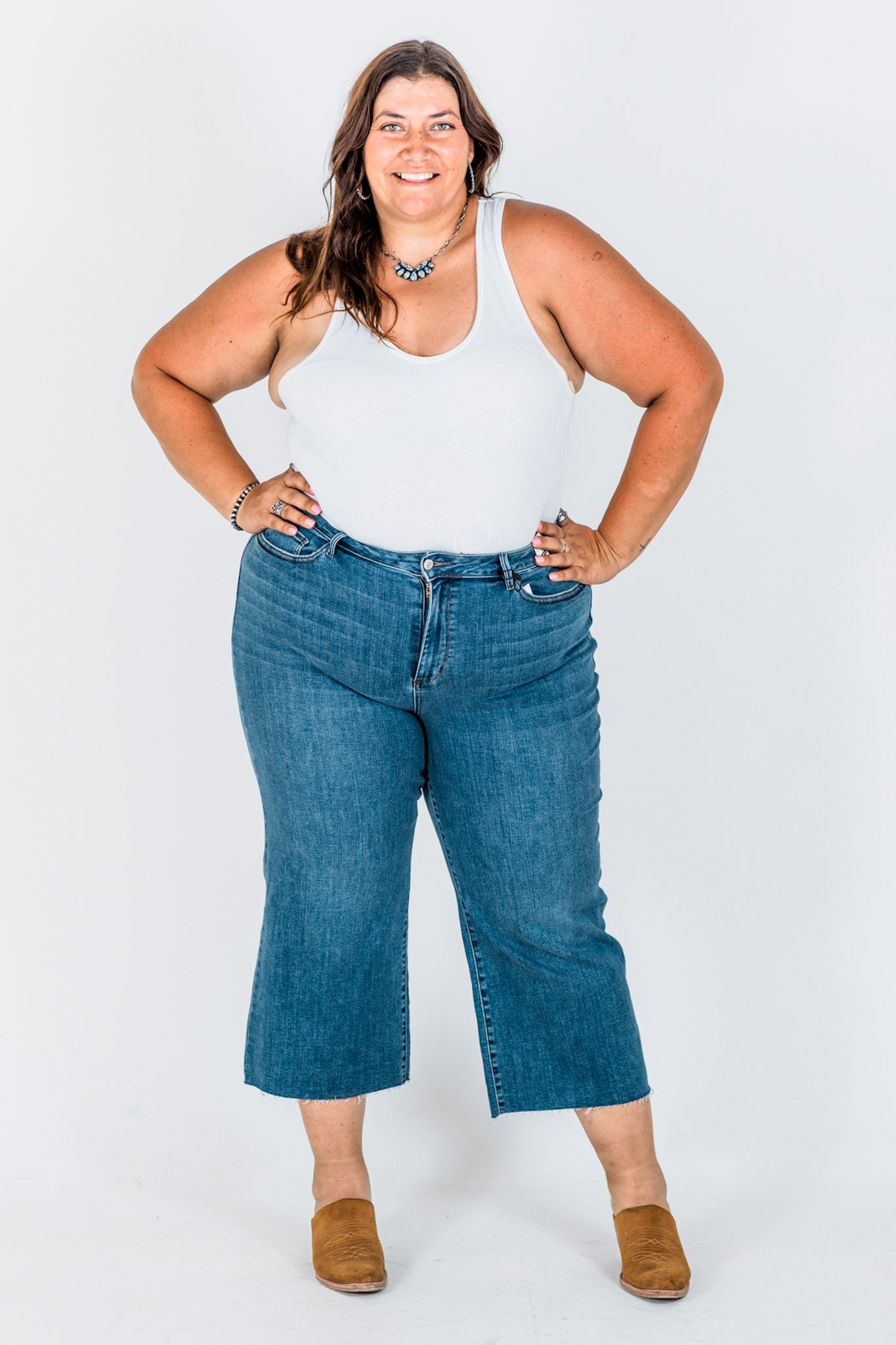 Judy Blue High Waist Cropped Wide Leg Raw Hem Jeans - Whiskey Skies - JUDY BLUE