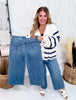 Judy Blue High Waist Cropped Wide Leg Raw Hem Jeans - Whiskey Skies - JUDY BLUE