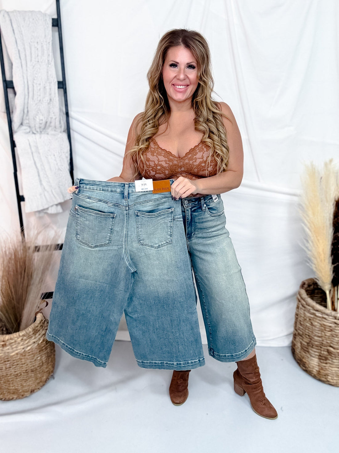 Judy Blue High Waist Culotte Jeans W/ Side Shaping Seams - Whiskey Skies - JUDY BLUE