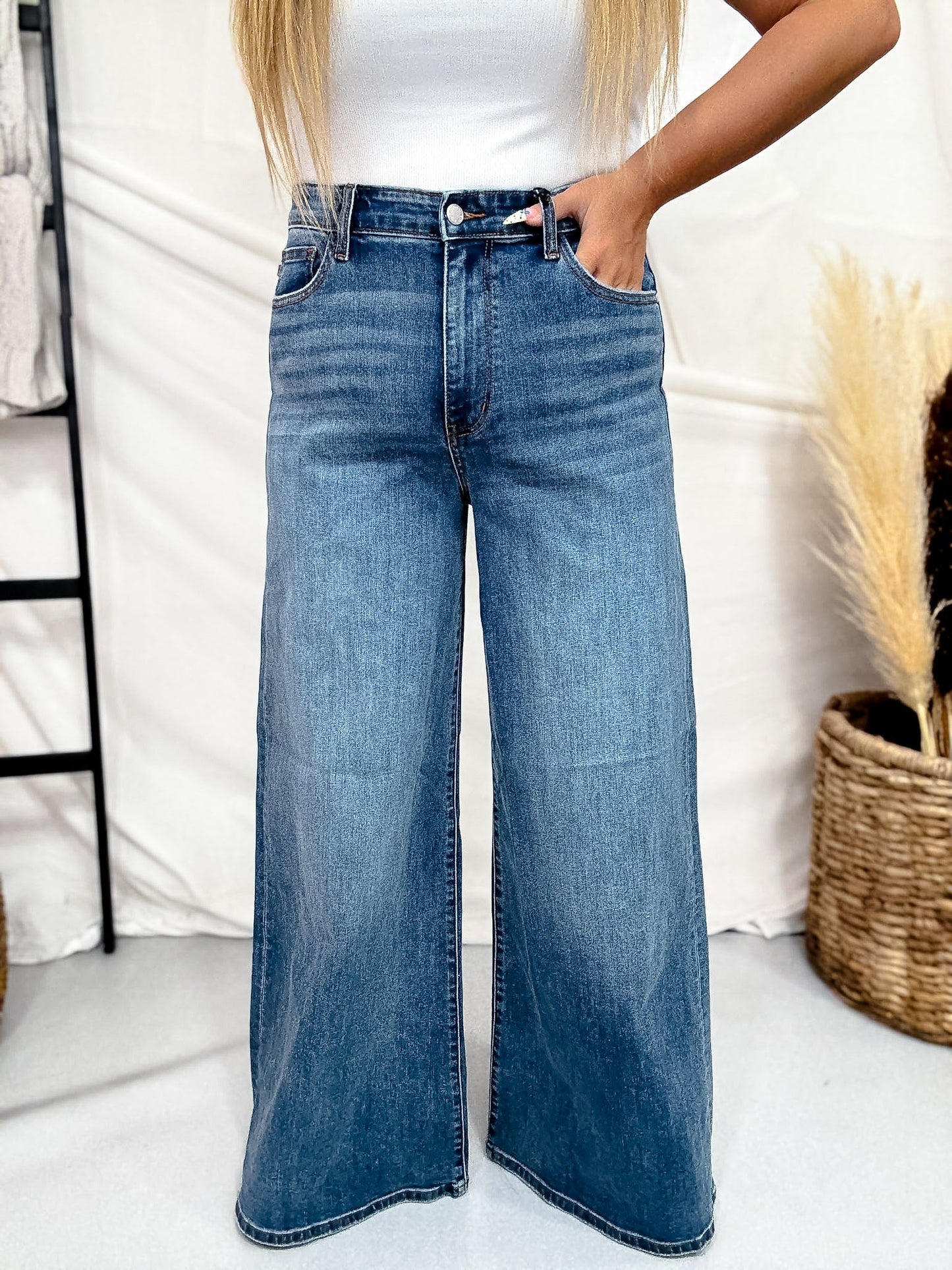 Judy Blue High Waist Dark Wash Palazzo Jeans - Whiskey Skies - JUDY BLUE