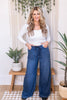 Judy Blue High Waist Dark Wash Palazzo Jeans With Drawstring Waist - Whiskey Skies - JUDY BLUE