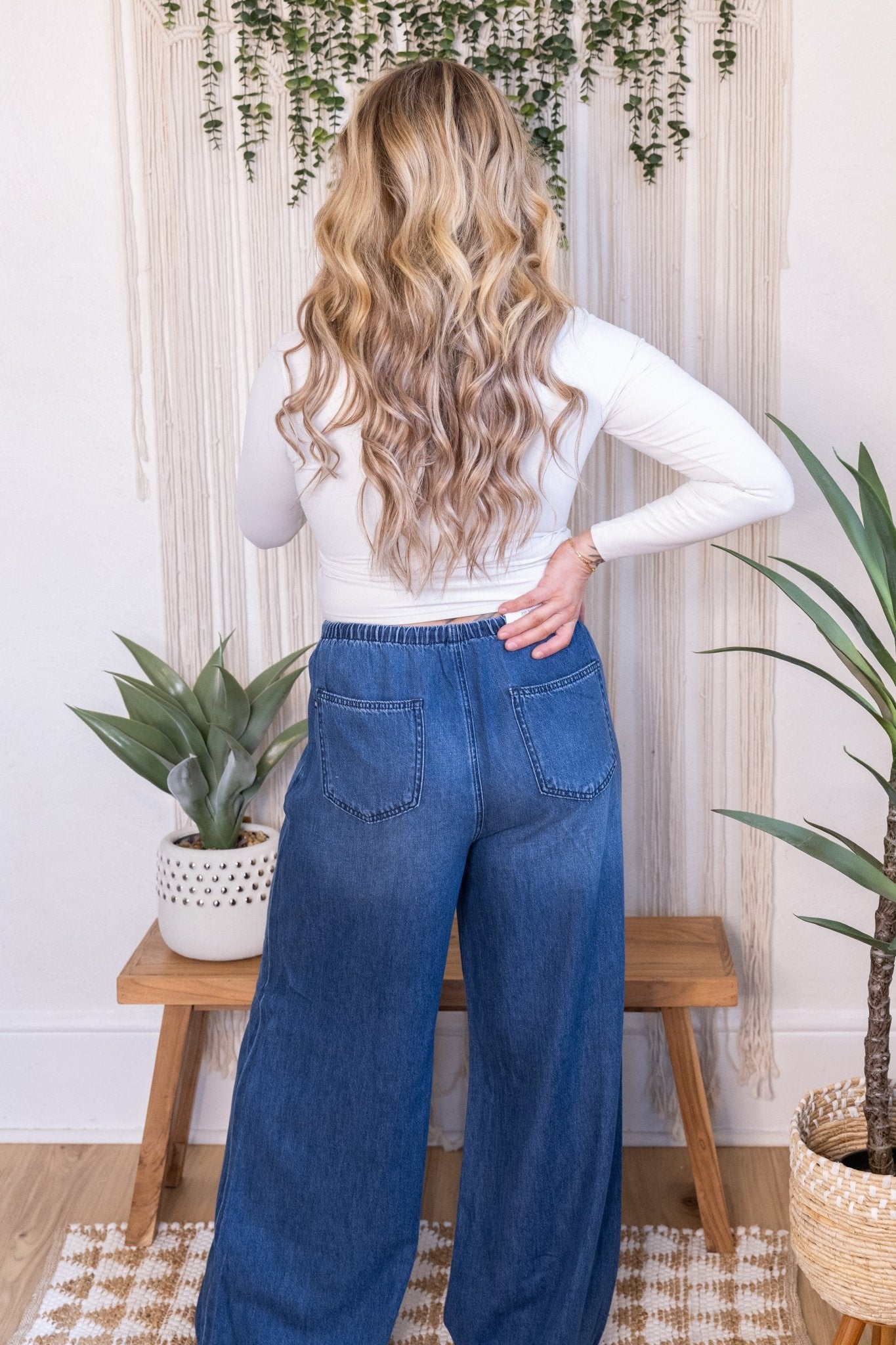 Judy Blue High Waist Dark Wash Palazzo Jeans With Drawstring Waist - Whiskey Skies - JUDY BLUE