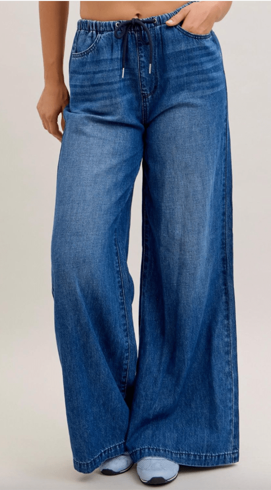 Judy Blue High Waist Dark Wash Palazzo Jeans With Drawstring Waist - Whiskey Skies - JUDY BLUE