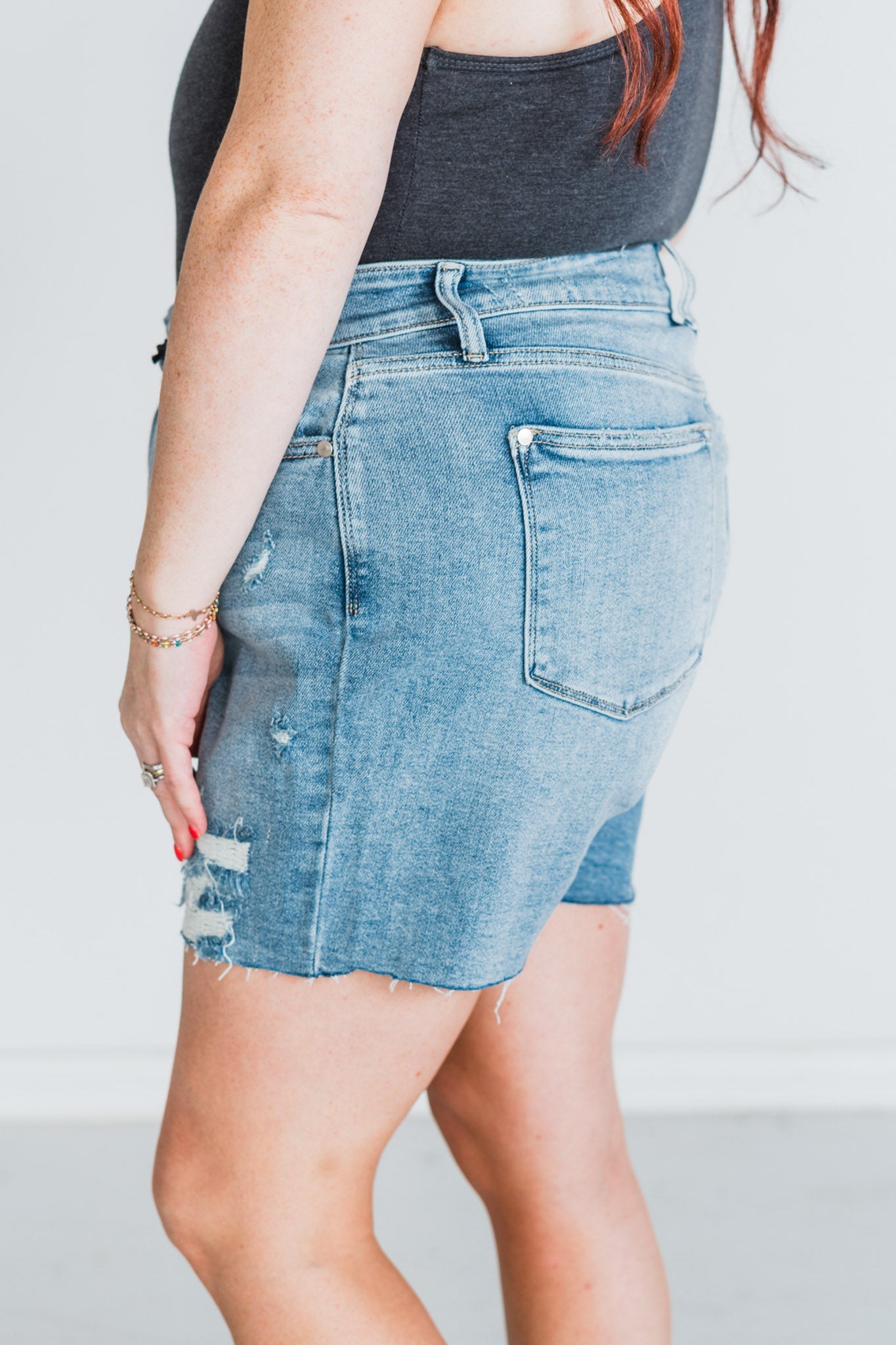 Judy Blue High - Waist Denim Shorts W/ Stitch Over Distressed Detail - Whiskey Skies - JUDY BLUE