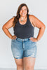Judy Blue High - Waist Denim Shorts W/ Stitch Over Distressed Detail - Whiskey Skies - JUDY BLUE