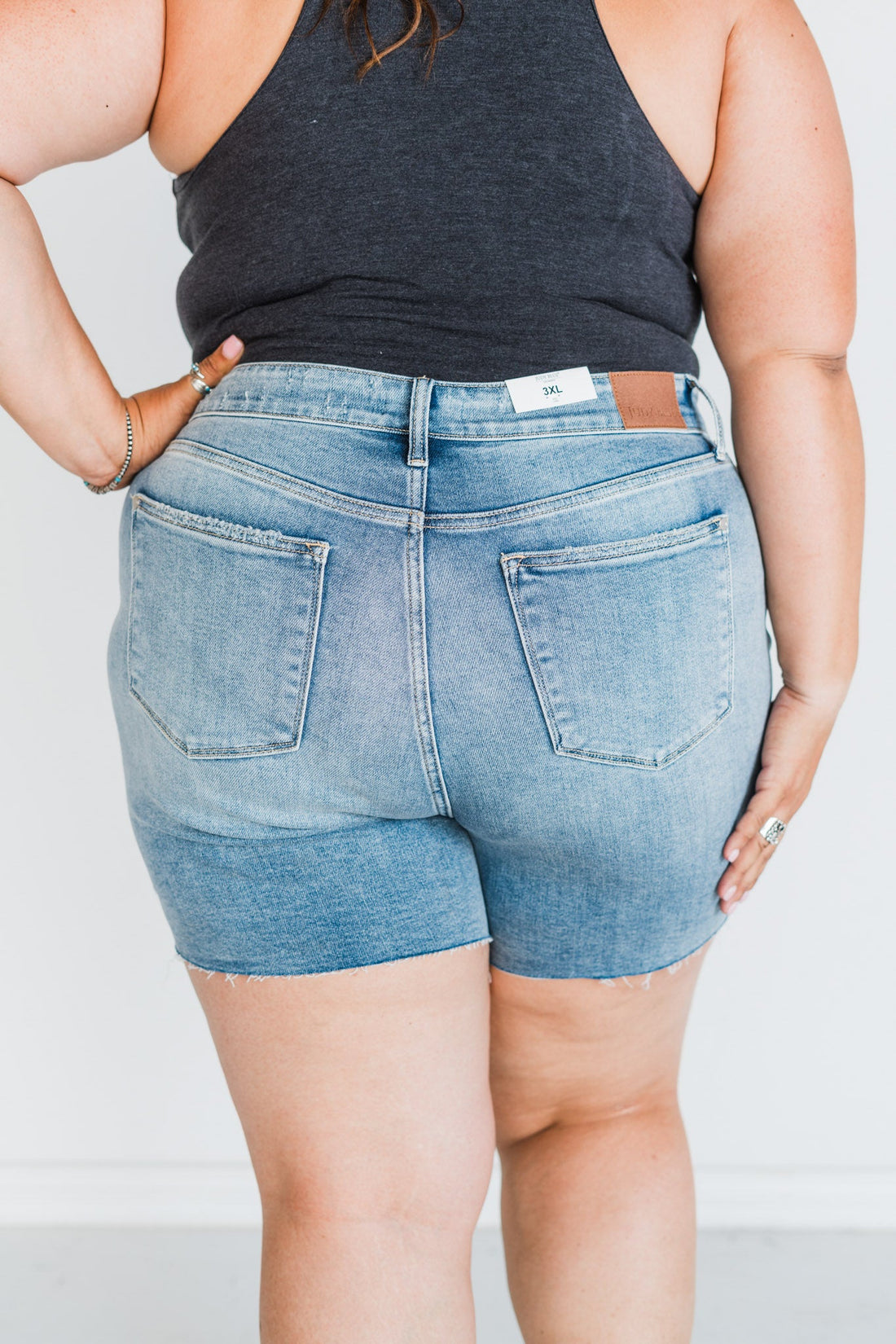 Judy Blue High - Waist Denim Shorts W/ Stitch Over Distressed Detail - Whiskey Skies - JUDY BLUE