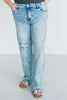 Judy Blue High - Waist Distressed 90's Straight Jeans - Whiskey Skies - JUDY BLUE