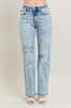 Judy Blue High - Waist Distressed 90's Straight Jeans - Whiskey Skies - JUDY BLUE
