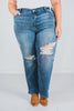 Judy Blue High Waist Distressed Dad Jeans - Whiskey Skies - JUDY BLUE