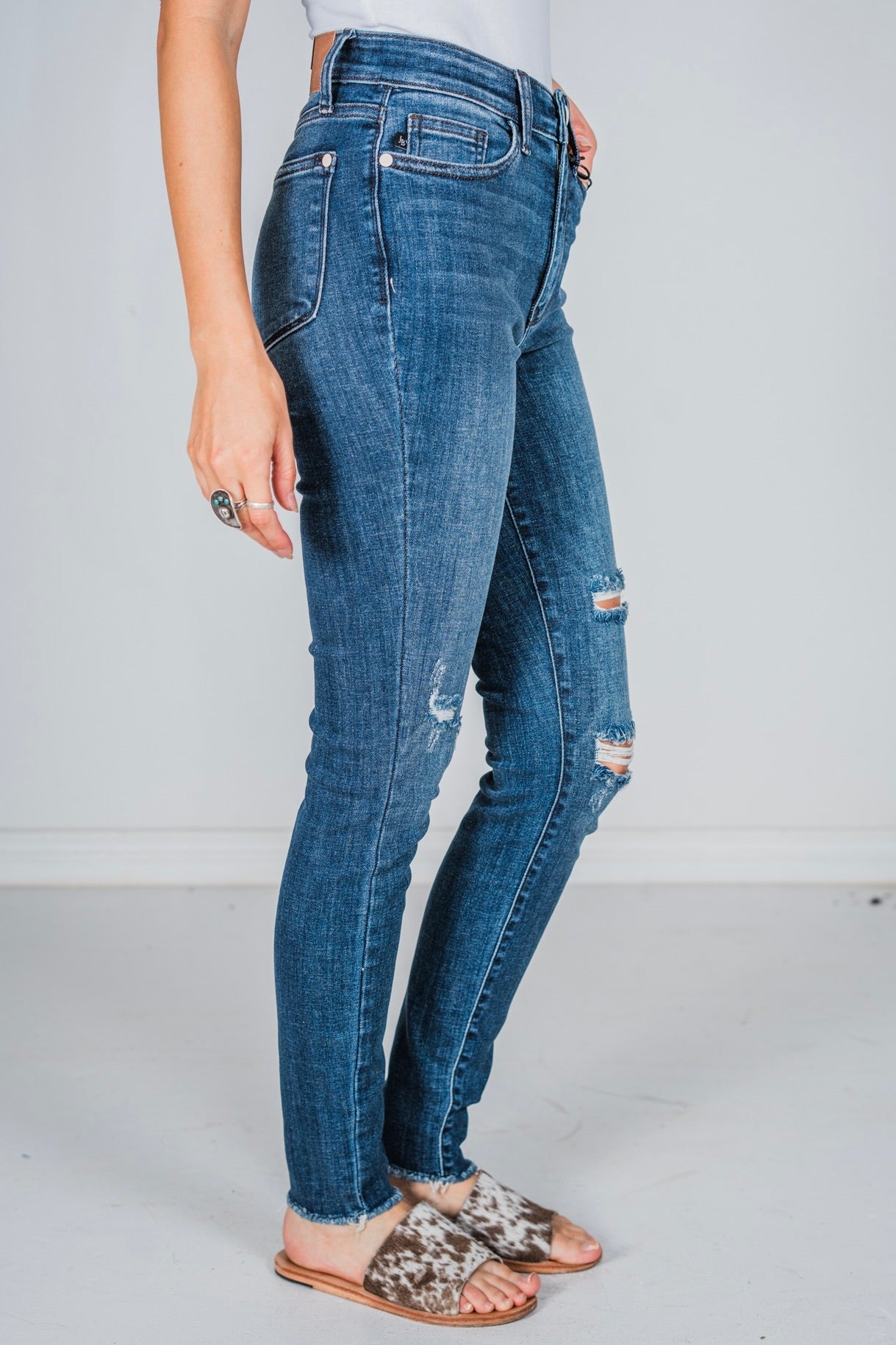 Judy Blue High - Waist Distressed Skinny Jeans - Whiskey Skies - JUDY BLUE