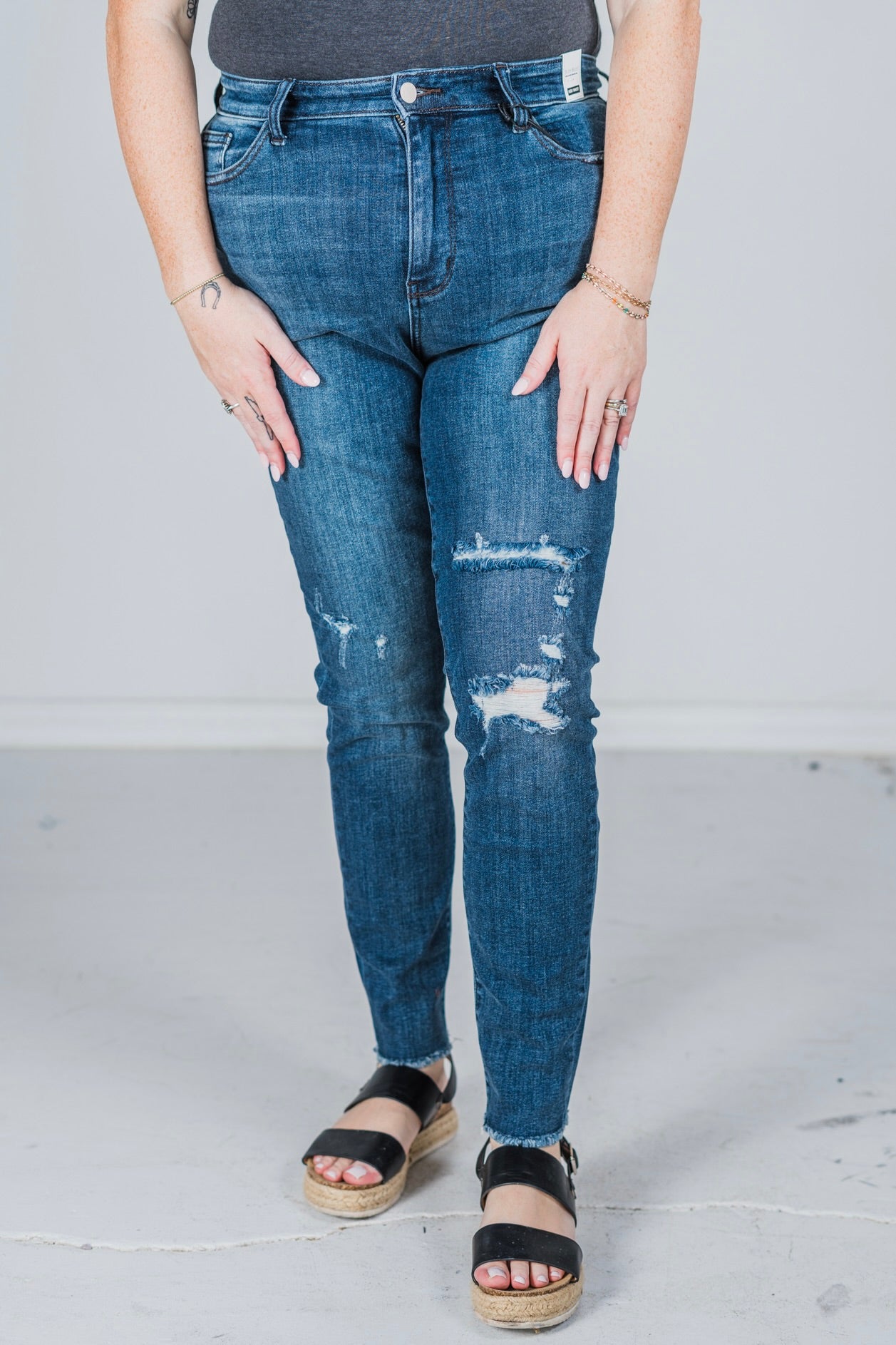 Judy Blue High - Waist Distressed Skinny Jeans - Whiskey Skies - JUDY BLUE