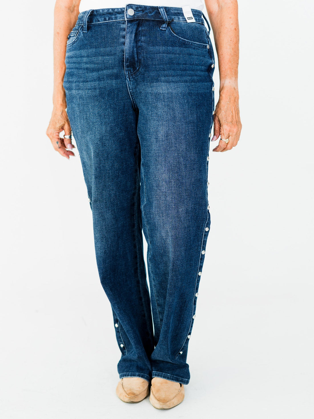Judy Blue High - Waist Dome Studded Straight Jeans - Whiskey Skies - JUDY BLUE