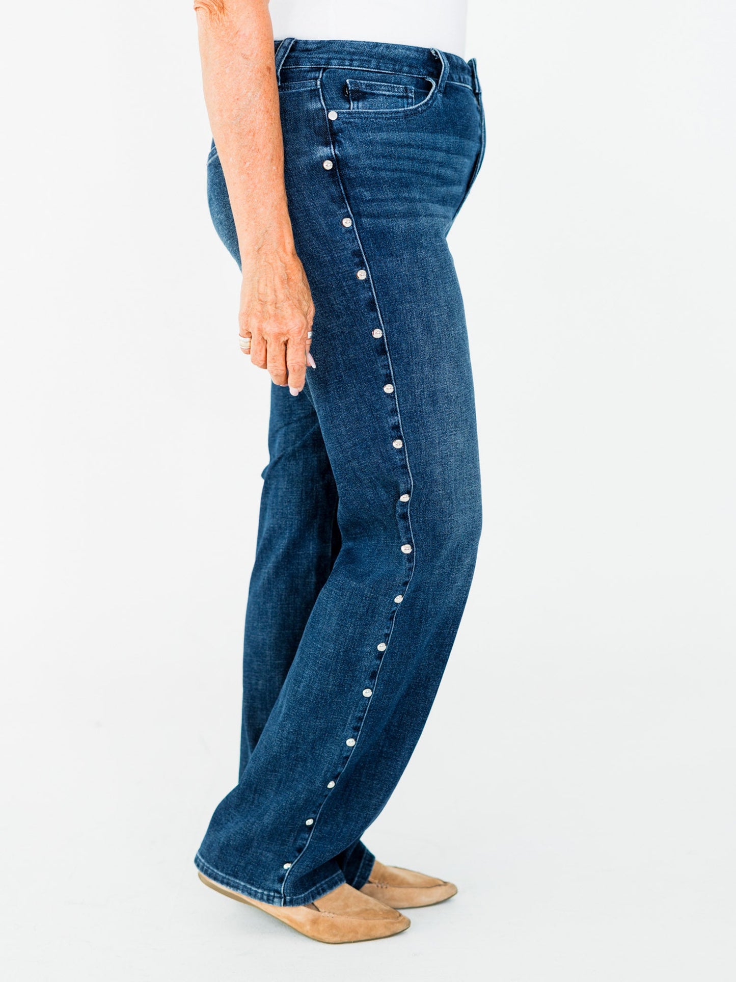 Judy Blue High - Waist Dome Studded Straight Jeans - Whiskey Skies - JUDY BLUE