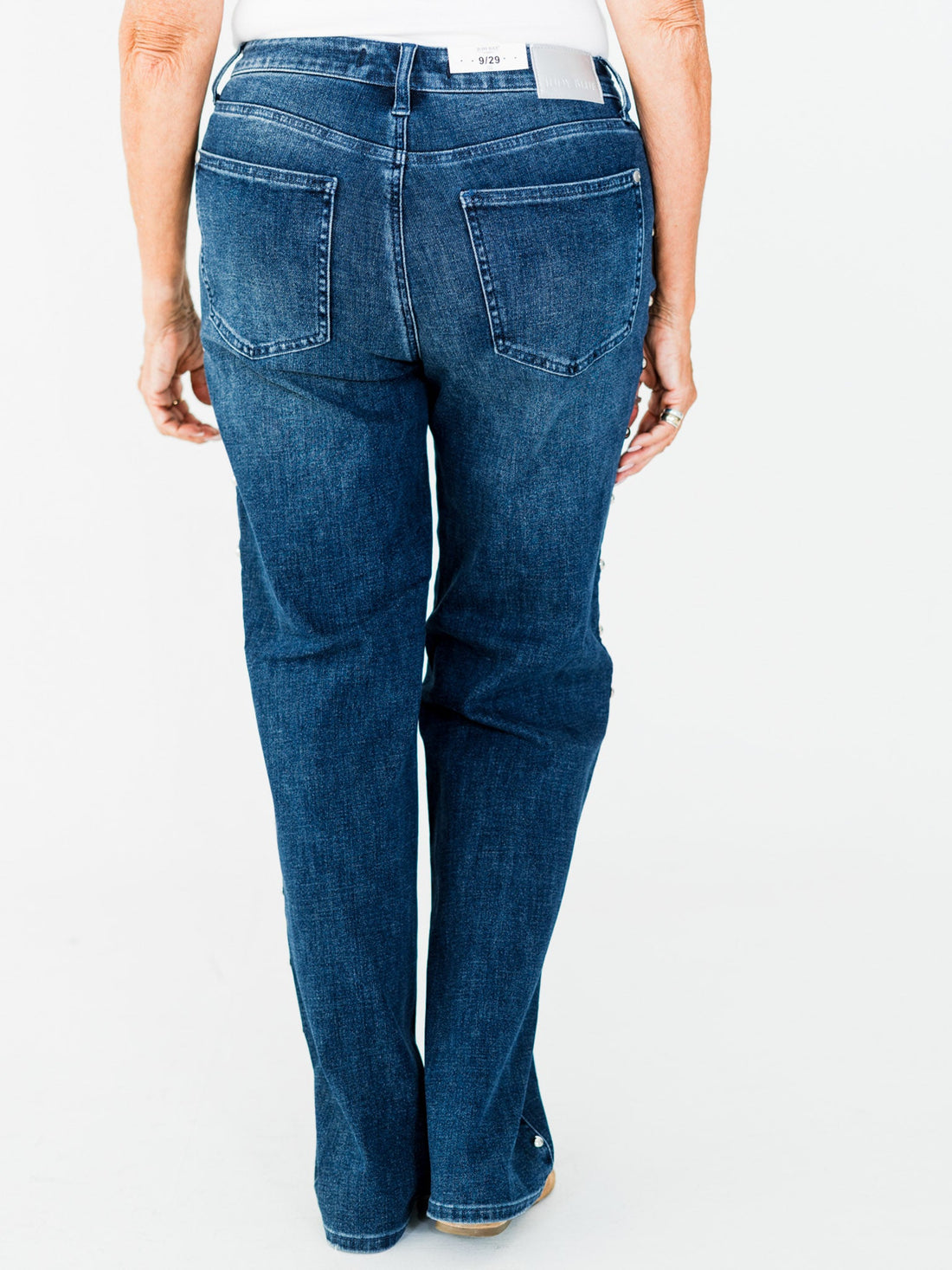 Judy Blue High - Waist Dome Studded Straight Jeans - Whiskey Skies - JUDY BLUE