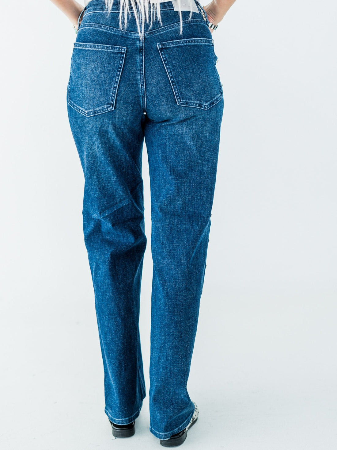 Judy Blue High - Waist Dome Studded Straight Jeans - Whiskey Skies - JUDY BLUE