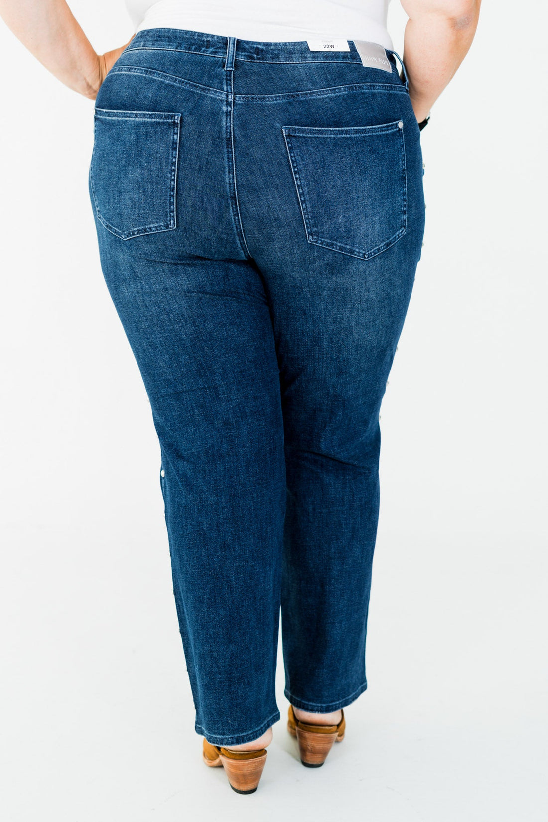 Judy Blue High - Waist Dome Studded Straight Jeans - Whiskey Skies - JUDY BLUE