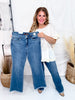 Judy Blue High - Waist Double Button Bootcut Jeans W/ Frayed Hem - Whiskey Skies - JUDY BLUE
