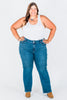 Judy Blue High - Waist Double Button Bootcut Jeans W/ Frayed Hem - Whiskey Skies - JUDY BLUE