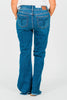 Judy Blue High - Waist Double Button Bootcut Jeans W/ Frayed Hem - Whiskey Skies - JUDY BLUE
