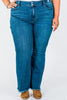 Judy Blue High - Waist Double Button Bootcut Jeans W/ Frayed Hem - Whiskey Skies - JUDY BLUE