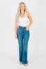 Judy Blue High - Waist Double Button Bootcut Jeans W/ Frayed Hem - Whiskey Skies - JUDY BLUE