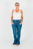 Judy Blue High - Waist Double Button Bootcut Jeans W/ Frayed Hem - Whiskey Skies - JUDY BLUE