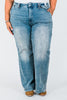 Judy Blue High Waist Double Button Wide Leg Jeans - Whiskey Skies - JUDY BLUE