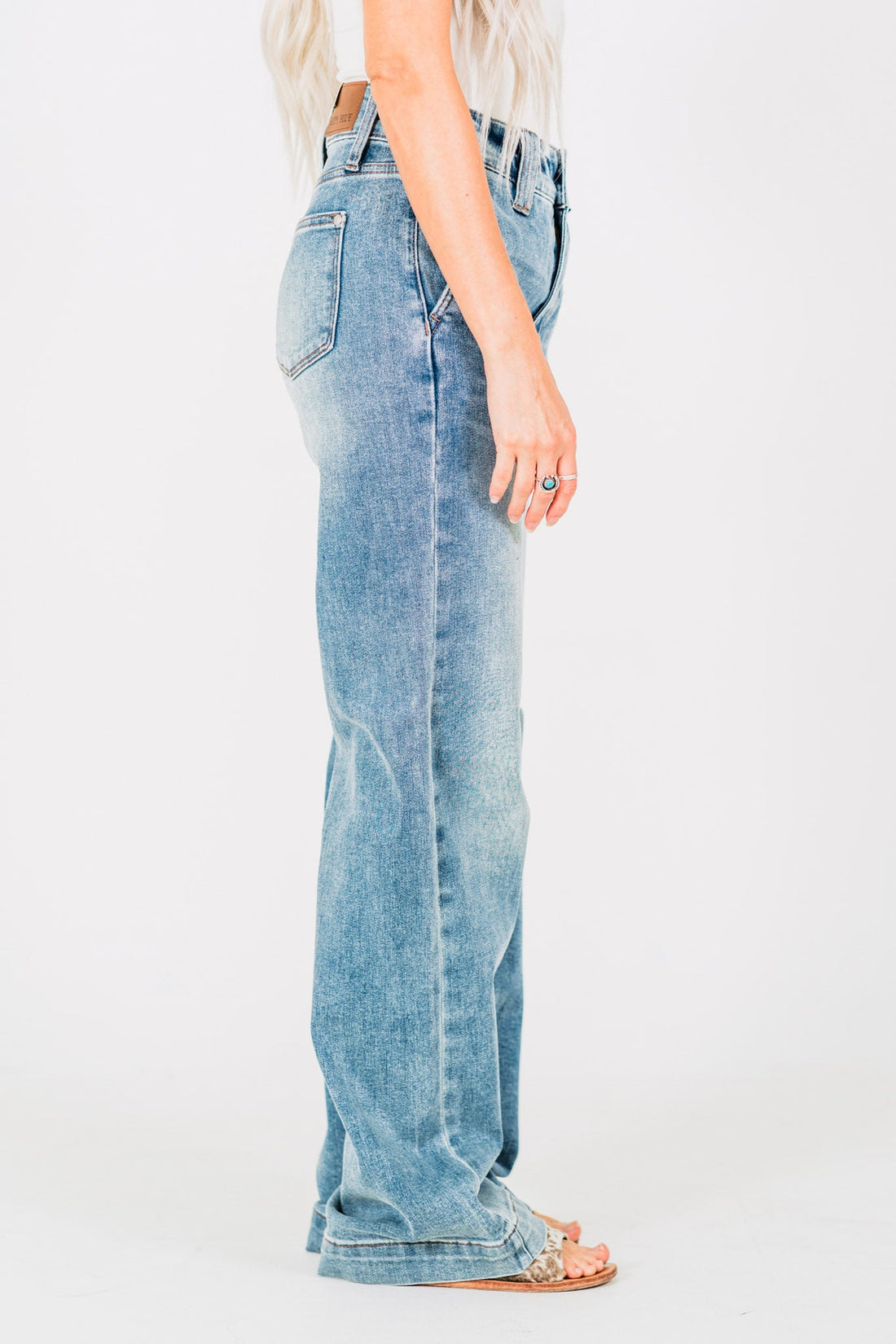 Judy Blue High Waist Double Button Wide Leg Jeans - Whiskey Skies - JUDY BLUE