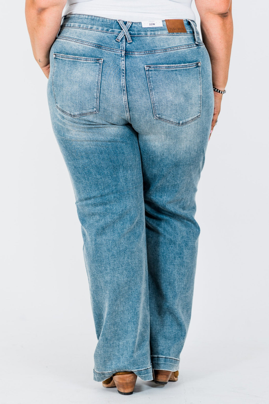 Judy Blue High Waist Double Button Wide Leg Jeans - Whiskey Skies - JUDY BLUE