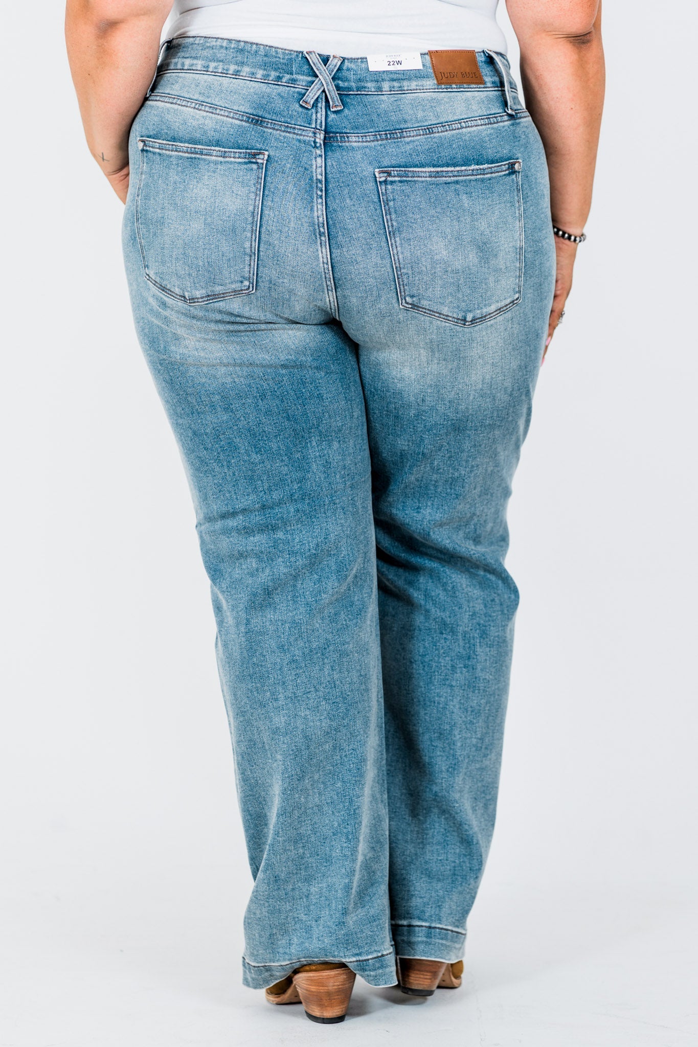 Judy Blue High Waist Double Button Wide Leg Jeans - Whiskey Skies - JUDY BLUE