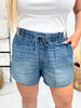 Judy Blue High Waist Featherweight Drawstring Shorts - Whiskey Skies - JUDY BLUE