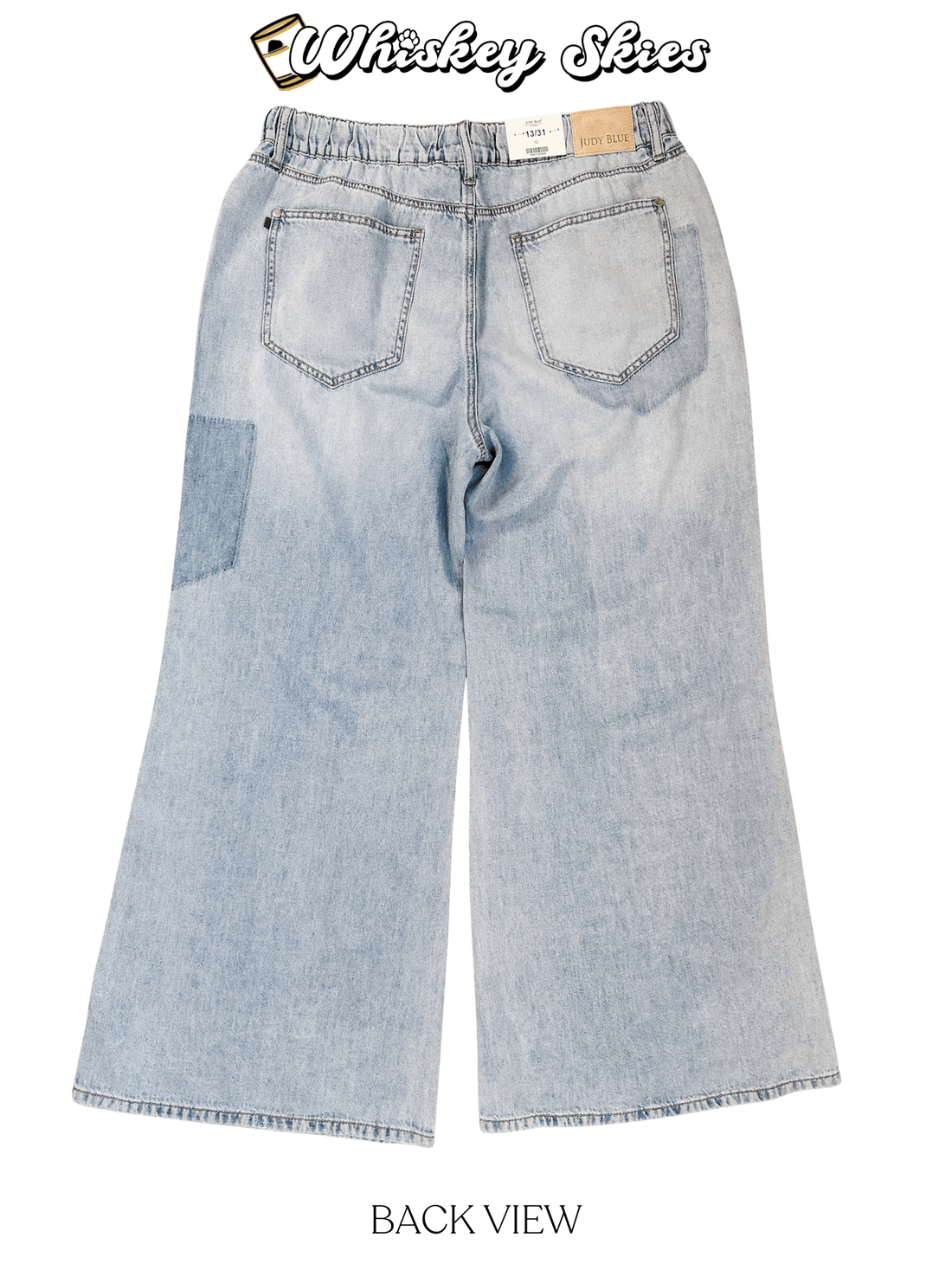 Judy Blue High - Waist Featherweight Palazzo Shadow Pocket Jeans - Whiskey Skies - JUDY BLUE